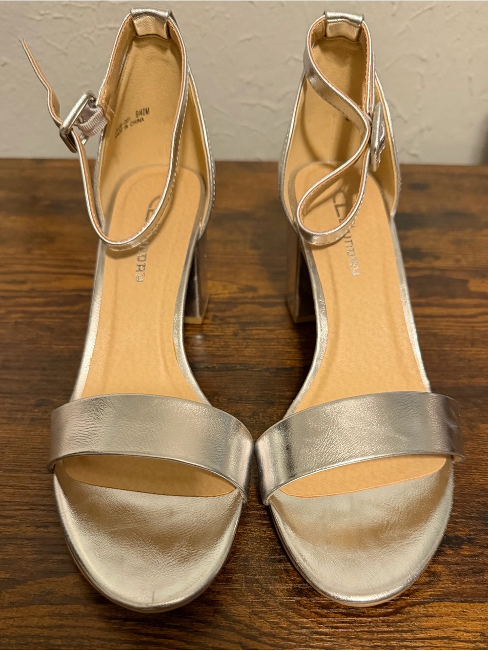 CL by Chinese Laundry Silver Ankle-Strap Block Heels
